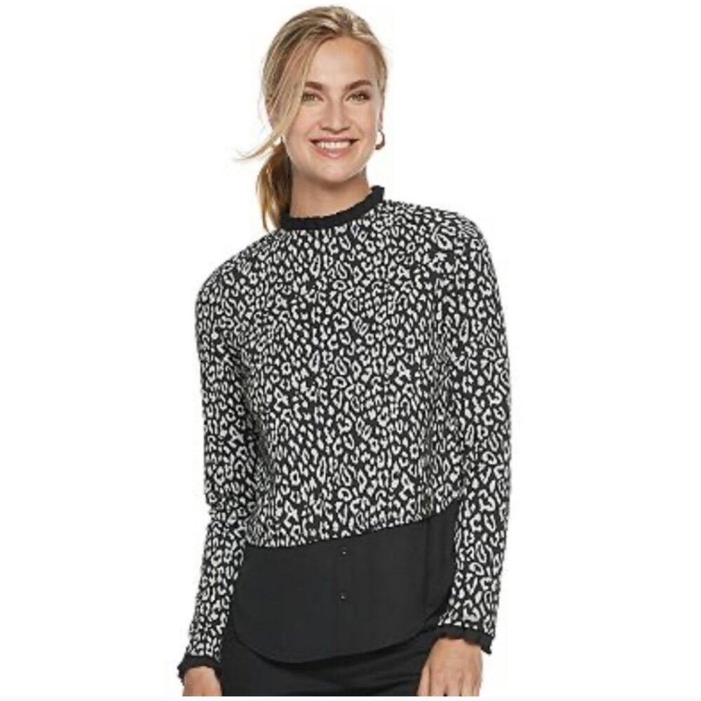 Elle Ruffle Neck Layered Animal Print Blouse